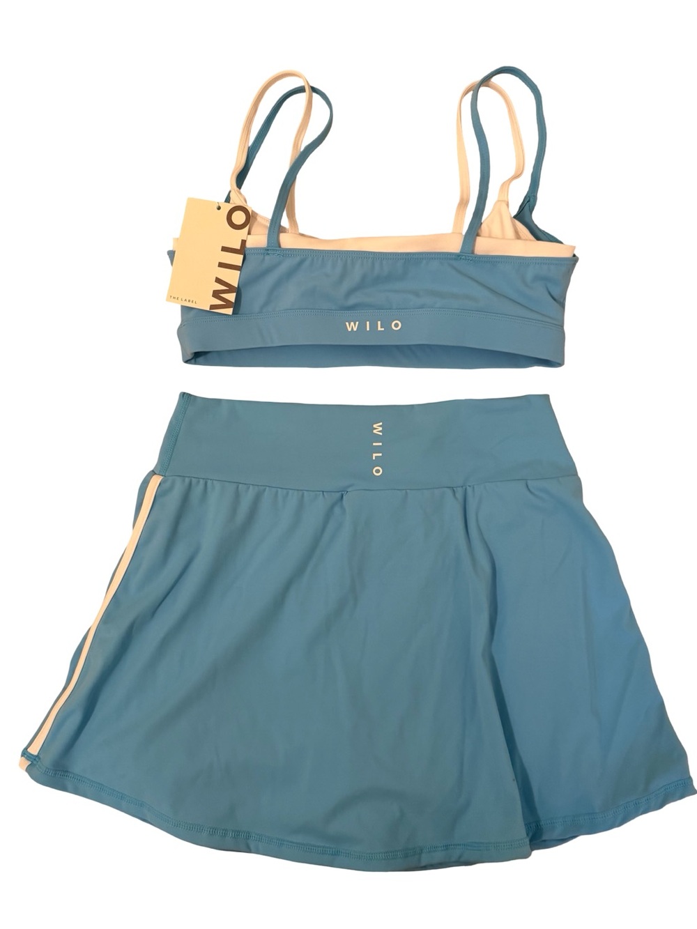 Wilo The Label Double Layer Sports Bra & Skort Set Azure Blue M NWT - Picture 3 of 11